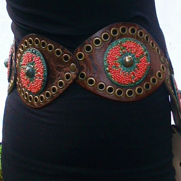 Streets Ahead for Free People Southwestern Boho Beaded Leather Belt main image 5
